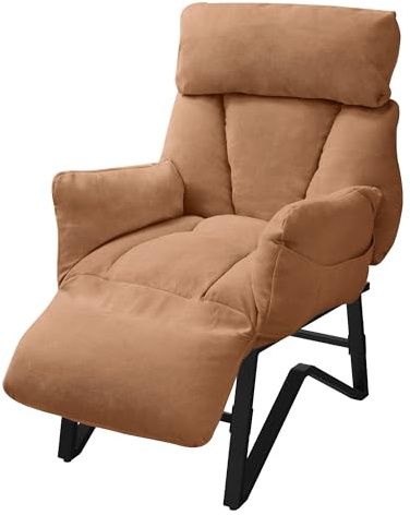 ML-Design Brun Justerbar Relaxfåtölj med Armstöd Fotstöd och Sidofickor Komfortabel Linnefåtölj Loungefåtölj TV-stol Läsfåtölj med Örngott och Enkelsoffa för Avkoppling och Komfort i Vardagsrummet