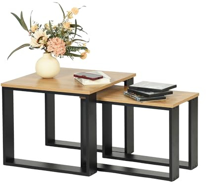 Couchtisch 2er Set Couch Beistelltisch Quadratisch 50X50CM(Eichenimitat) | Satztische Couchtische Stubentisch Wohnzimmertisch Cauchsofa Kaffeetisch Holztisch Sofa Couch Tisch für Wohnzimmer Balkon