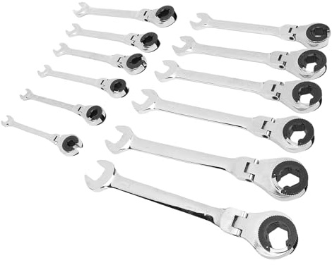 Hyuduo Set di Chiavi a Cricchetto Aperte, Materiale CRV, 12 Misure Metriche, Perfette per Applicazioni di Carburante e Freni