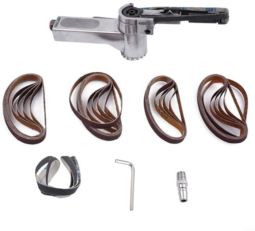 Mini lijadora de banda de aire, lijadora neumática de 3/8 pulgadas con 25 correas de lijado, control de velocidad variable de 16000 rpm, aluminio fundido resistente