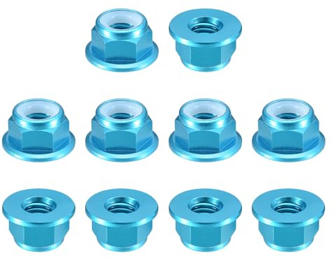 QUARKZMAN Aluminium Flansch Nylon Sicherungsmutter, 10 Stück Flanschmuttern - M5 x 0,8mm Selbsthemmende Mutter, Eloxierte Metallmuttern für Befestigungselemente (Himmelblau)