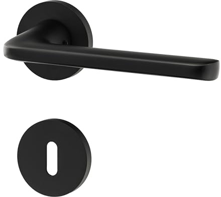 QRS Calia Drückergarnitur BB mit Slim-Rosetten | moderner minimalistischer Aluminium Türgriff | Türbeschlag-Set für Innentüren – Schwarz Matt