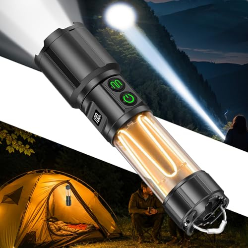 Camping Torch, Torches LED Super Bright Rechargeable 1,000,000 Lumen - 20H | Camping Light, Powerful Torch, 2 Switch, Stepless Dimming,9 Modes, LCD Display,Zoom for Camping Outdoor Dog Walking Emergency