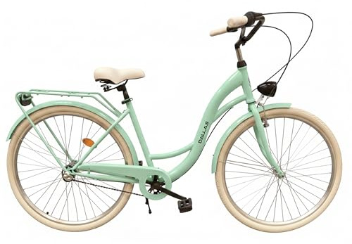 Fahrrad 28 Zoll - Bequemes Cityrad für Damen und Herren - mit 3-Gang Shimano Schaltung - Komfortabler Tiefeinsteiger für Stadt und Pendler - Dallas City - Minze, Creme