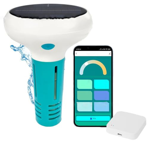 Smart Pool Water Tester 7 en 1, monitoreo inalámbrico Bluetooth en tiempo real, pH, EC, TDS, cloro, sal, análisis de temperatura, funciona con energía solar, diseño flotante
