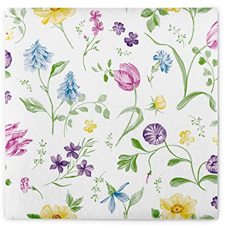 Lot de 50 grandes serviettes jetables en papier - toucher sensation lin - 40 x 40 cm - motifs fleuris