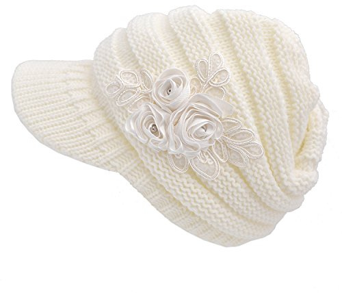 XRDSS Damen Winter Schirmmütze Damen Warme Strickmütze, weiß, Einheitsgröße