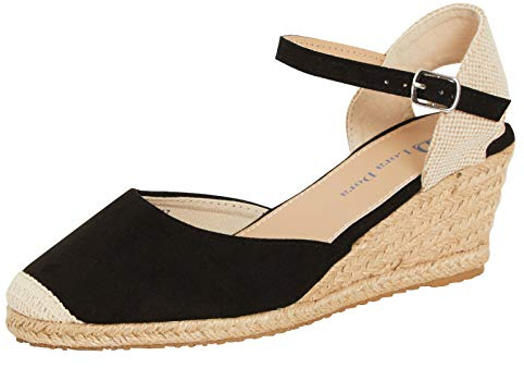 Lora Dora Womens Hessian Wedge Sandals Memory Foam Slingback Mid Heels Fashion Espadrille Ankle Strap Summer Shoes