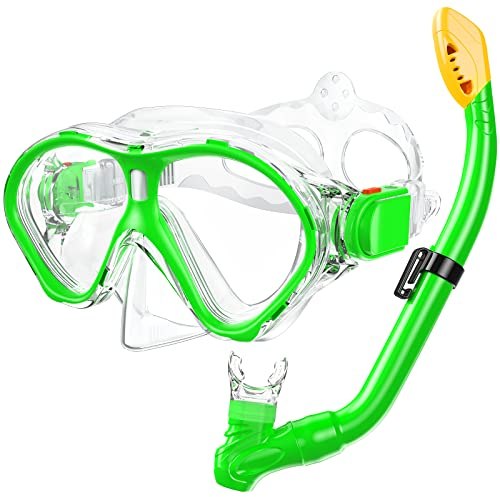 Gintenco Schnorchelset Kinder, Taucherbrille Kinder mit Schnorchel Anti-Fog Panorama-Weitsicht, Anti-Leck schnorchelmaske,Tauchmaske für Schwimmen Schnorcheln 4-16 Jahre