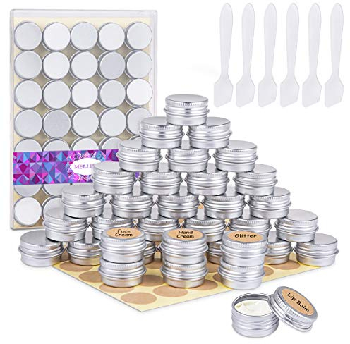 35 Pcs 5ml Aluminum Jars, Empty Cosmetic Containers Pots with Spatula and Label Stickers for Sample, Lip Balm