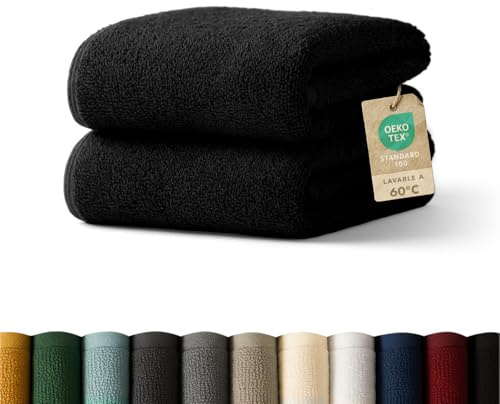 Blumtal Premium Frottier Handtücher Set 2 teilig 100% Baumwolle - Oeko-TEX zertifiziertes Towel 2X (50x100 cm) - Ultra saugstarkes Frottier Handtücher Set waschbar °60 - Handtuch Schwarz