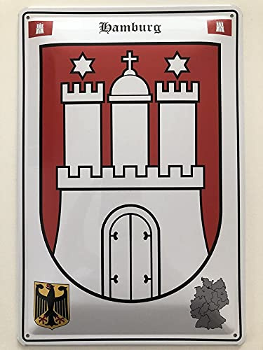 Metall Schild 20x30cm Hamburg Wappen Blechschild