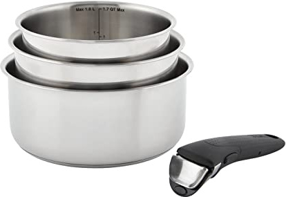T-fal Ingenio Expertise Edelstahl Kochgeschirr-Set 4-teilig, Induktion, ofenfest, stapelbares Kochgeschirr, Töpfe und Pfannen, Wohnmobil, Camping, Bratpfannen, spülmaschinenfest,