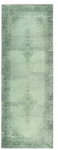 Kelim Vintage Teppich Wohnzimmer Grün 80 X 195 cm - Moderner Kurzflor Teppich - Super Soft