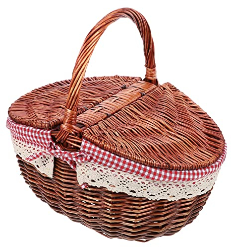 UKCOCO Geflochtener Picknickkorb Mit Deckel Und Griff Vielseitiger Weidenkorb Für Picknick Einkauf Und Lagerung Großes Fassungsvermögen Für Obst Gemüse Und Getränke