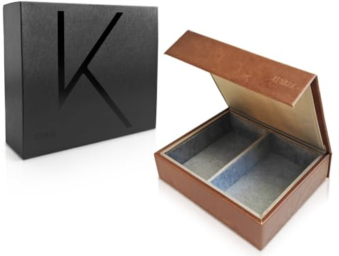 KENARK KK7 PLUS-BR Faraday Box mit 2 Fächern, Großes Design zur Signalabschirmung für Autoschlüssel, Keyless Schutz, Premium Verarbeitung | KENARK • Signalabschirmung • Magnetverschluss • Modernes Aufbewahrungsdesign • Zuhause und Büro
