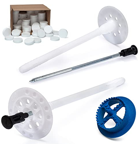 STRÜBER WDVS SET (Ø8x215mm Dämmstoffdübel mit Metalldorn 100St + Weiß Styropor Rondelle 100St + Styroporfräser 1St) Satz für Fassadendämmung Wärmedämmung EPS Abdeckkappen Tellerdübel mit Stahlnagel