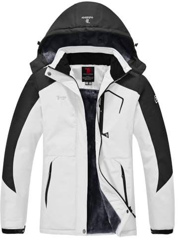 YSENTO Damen Winterjacke Wasserdicht Skijacke Outdoor Softshelljacke Warm Fleecejacke Funktionsjacke mit Abnehmbarer Kapuze(02 Weiß,XL)