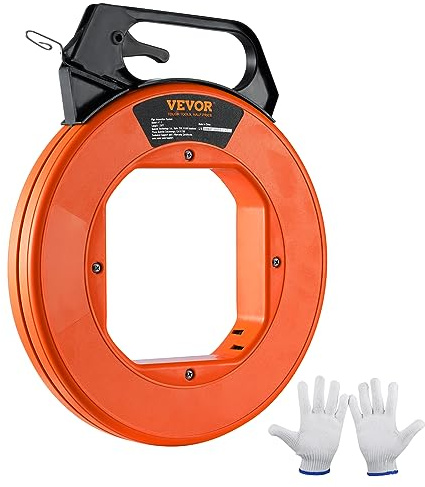 VEVOR Aiguille Électricien 73,2 m Tire Fils Électrique en Acier Extracteur Tirage Fil Câble Flexible 3 mm avec Boîtier en Plastique Poignée Robuste Gants pour Murs Conduits Électriques Non Conducteur