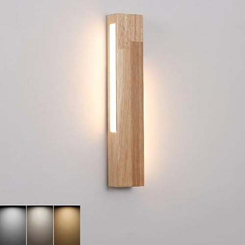 LOGT Holz Wandleuchte Innen Moderne LED 8W Wandlampe 3 Farbtemperatur Wandlicht Innenbeleuchtung Holzoptik Nachtlampe Bettlampe für Schlafzimmer Wohnzimmer Treppenhaus Wandbeleuchtung,B