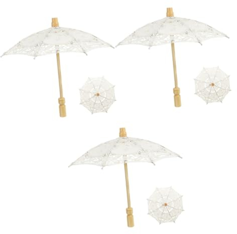 Abaodam 3stücke Hochzeits-parasol Mit Spitze Romantischer Brautschirm Für Fotografie Elegante Dekoration Für Hochzeiten Und Feiern Handgefertigte Leichte Baumwollstruktur