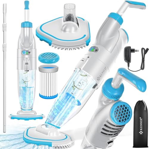 KESSER® Poolsauger mit Akku | elektrisch Pool Bodensauger Mit Teleskopstange 3,6m | Poolreiniger mit Filter & 2-Geschwindigkeits-System | Handsauger Reinigungsset kabellos bis zu 25m³ + Cover, Blau