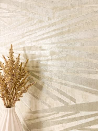 Newroom Tapete Beige Vlies Linienoptik - Glamour 3D Struktur Glanztapete für Wohnzimmer Schlafzimmer