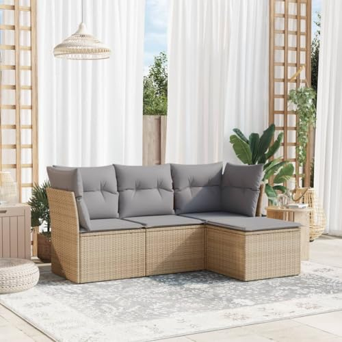 ULUYYUC 4-TLG. Garten-Sofagarnitur, Küchensofa Polsterbank Schlafsofa Eckbank Küche Geeignet für Hinterhof Garten Balkon Außenbereich mit Kissen Beige Poly Rattan