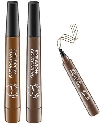 Augenbrauenstift Härchenzeichnung, 2 Farben Wasserfest Flüssiger Augenbrauenfarbe Pen, 4 Punkt Microblading Eyebrow Pencil Schweißfester, Eye Brown (Hellbraun + Dunkelbraun)