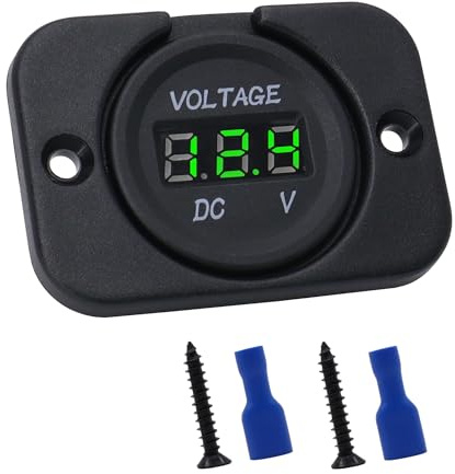 HISports DC 12V 24V LED Digital Voltmeter Digital Voltage Gauge with LED Display Panel Meter Waterproof Voltage Meter Battery Tester for Car Boat Marine Vehicle Motorcycle Truck Camper ATV