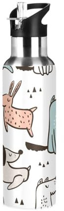 Ksajwzf Colorful Dog Pattern Insulated Water Bottle Stainless Steel Kids Sport Thermos Jug with Straw Lid Animal Puppy Dogs Water Flask Leakproof Thermos Bottle for Bike Running Walking Outdoor 20 Oz