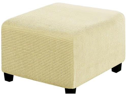 RIRWICM Quadratischer FußHocker-Bezug, Stretch-Ottomane-Bezug, Rutschfester FußHocker-Jacquard-Schonbezug, Dicker Stauraum-Ottomane-Bezug, FußHocker-Bezug Mit Elastischem Boden