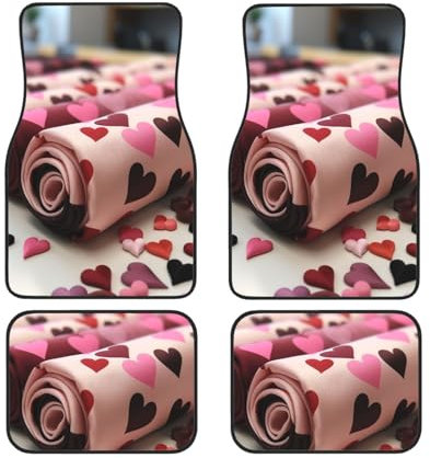 Auto Fußmatten 4 Stück Universal Auto Fußmatten Liebe Stoff Automatten Set Fußmatten für Auto Anti-Rutsch Auto Fußpolster Auto Teppich Auto Liner Dekor Fersenpolster für SUV Meiste Fahrzeuge