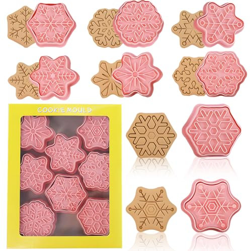 dellyy Emporte Pièces Noël, 10 Stück Moule à Biscuits de Noël, Bonhomme en Pain d'épice, Emporte Piece Noel 3d Plastique pour Noël, Fêtes, Pâtisserie, Fondant, Argile (Flocons de neige)