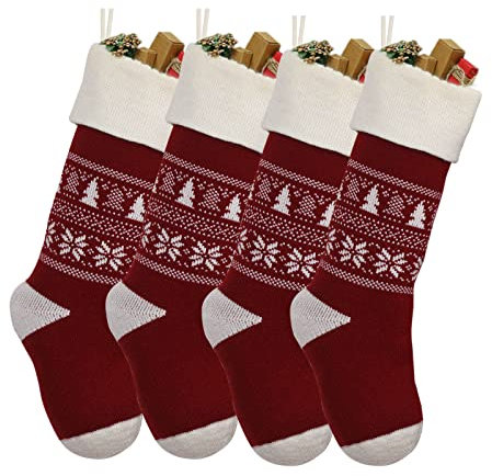 FGUUTYM Confezione Calze Calze Maglia 4 Regalo Sacchetto di Riempimento Natale 18 Personalizzato Decorazione Calze Calze Calze Calzini Senza Cuciture Bambini, Colore: rosso, Taglia unica