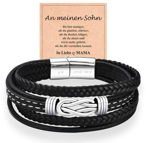 WOVEE Lederarmband für Sohn/Papa/Mann Magnetverschluss mit Ich Liebe Dich Gravur Weihnachten Schmuck Geschenke Edelstahl Armband Leder