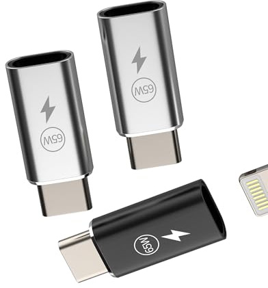 65 W Adapter USB C Stecker auf Lightning Buchse (3 Stück) für iPhone 16 15 Pro für Apple iPad kompatibel mit Samsung Schnellladekabel Anschluss Typ C Stecker Zubehör Jack Ladegerät