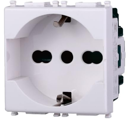 IXTRIMA Presa Schuko compatibile con Vimar Plana, 2P+T 10/16A 250V, Colore Bianco (1)
