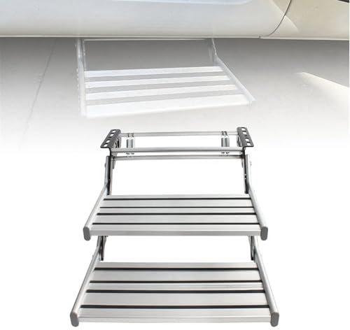 guoyjmm Marchepieds Pliants Manuels pour Camping-Car, Alu Marchepied, Pédale de Caravane Télescopique Antidérapante, Adapté à Tous Types de Camping-Cars, Camions et Caravanes,2-WithLight