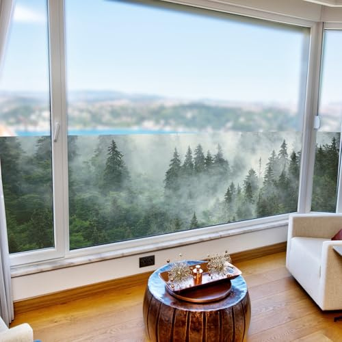 LWLFC Fensterfolie Blickdicht 38x120cm Wald Folie Fenster Sichtschutz, Selbsthaftend, Anti-Uv
