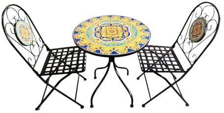 buybuy Kit 2 Sedie e Tavolo Rotondo in Ferro Battuto Mosaiko MOKIT026