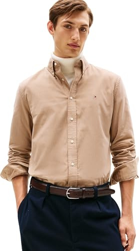 Tommy Hilfiger Uomo Camicia Solid Corduroy Regular Fit, Beige (Coastal Taupe), L