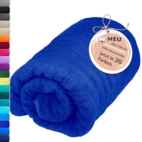 Lashuma XXL Badehandtuch 100x150 cm 100% Baumwolle - Azur Blau, London Handtuch groß, extra weich und saugfähig, Ideal für Strand und Wellness