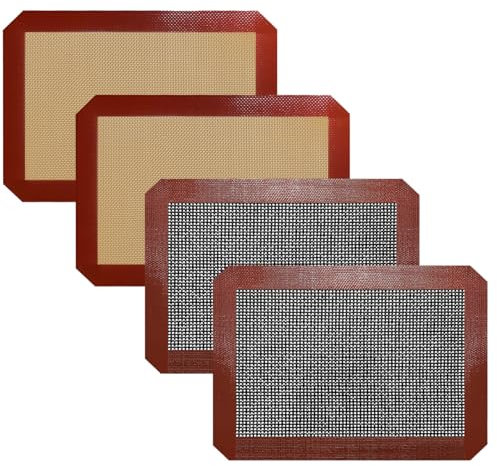 VCHOMY Silicone Baking Mats - Professional Airflow Control,Perforated and Solid Non Stick Cooking Matt for Macaron,Bread,Cookie(2 quarter solid + 2 quarter perforated)