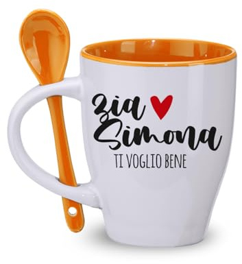 Generico ''Zia ti voglio bene'' Tazza Personalizzata con Cucchiaio Casa Mattina Cucina Latte Caffe Tè Tisana Natale Idea Regalo Zia Zio Zietta da Nipote Nascita Festa degli zii Compleanno