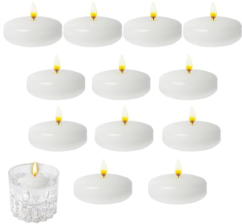 12Pack White Floating Candles for Pools | Round Eco-Friendly Wax Candles | Wedding/Valentine's/Christmas Decor (, Waterproof & Windproof)