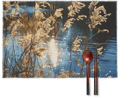 Placemats Set of 4 Anti Slip Dining Table Place Mats Reeds on The Water Heat Resistant Table Mats Washable Placemat Stain Resistant Kitchen Placemats for Party Dining Decor