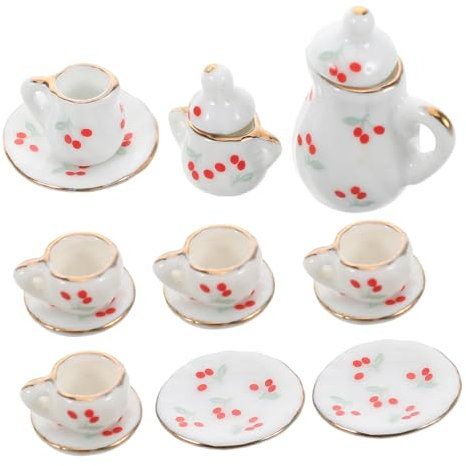 TOYANDONA 15 Piezas Vajilla de Comida y Juguete en Miniatura. miniaturas de casa de muñecas Accesorios de Cocina para casa de muñecas Mini Tazas de té Platos de té Mini Alimentos cerámica