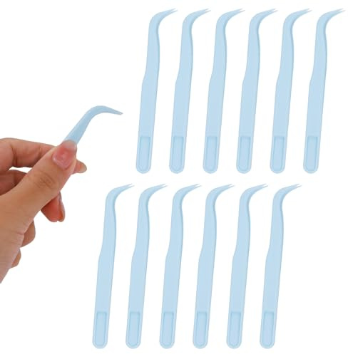 12uds Pinzas Plástico, 11,5cm con Punta Curva y Agarre Antideslizante Manualidades Ideales para Hacer Bisutería Manualidades Infantiles Decoración Repostería y Alimentación de Reptiles (Azules)