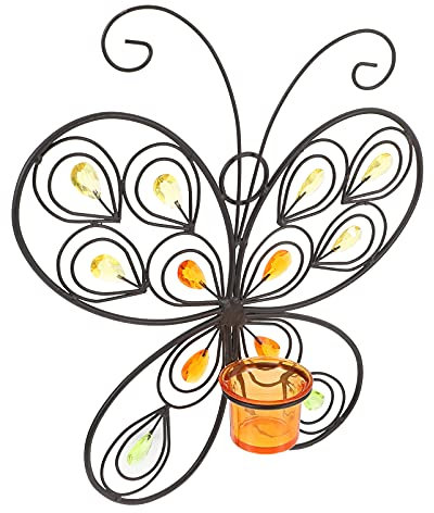 GOOHOCHY Candeliere Da Parete in Ferro Battuto Sospeso, Portacandele Chic Vintage 35x31 Cm Per Decorazione Casa Soggiorno Atmosfera Calda Romantica, Candelabro Decorativo Creativo